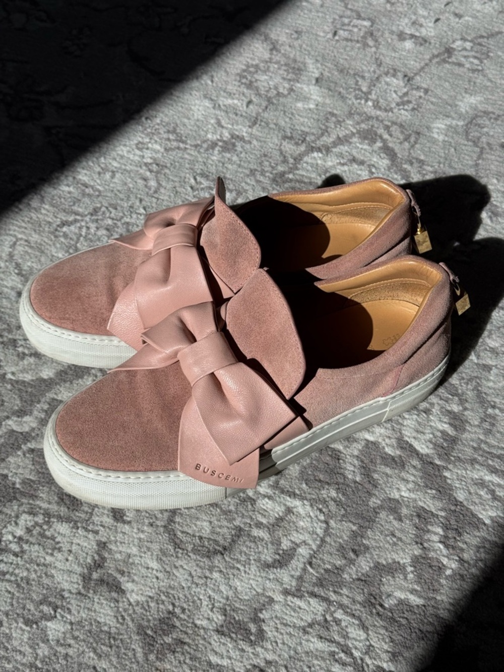 BUSCEMI 40MM Sweet Bow Pink Suede Slip On Sneakers - Made in Italy - Size 38